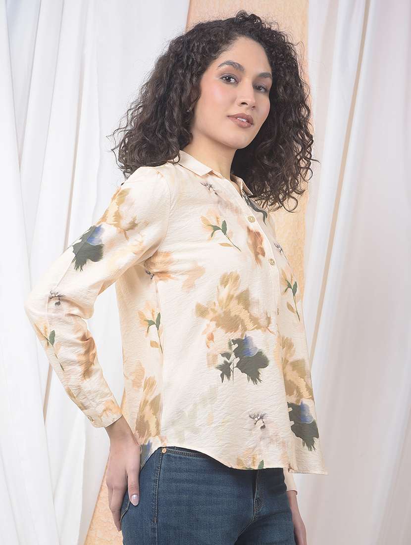 women printed collared long sleeve shirt - 22178358 -  Standard Image - 1