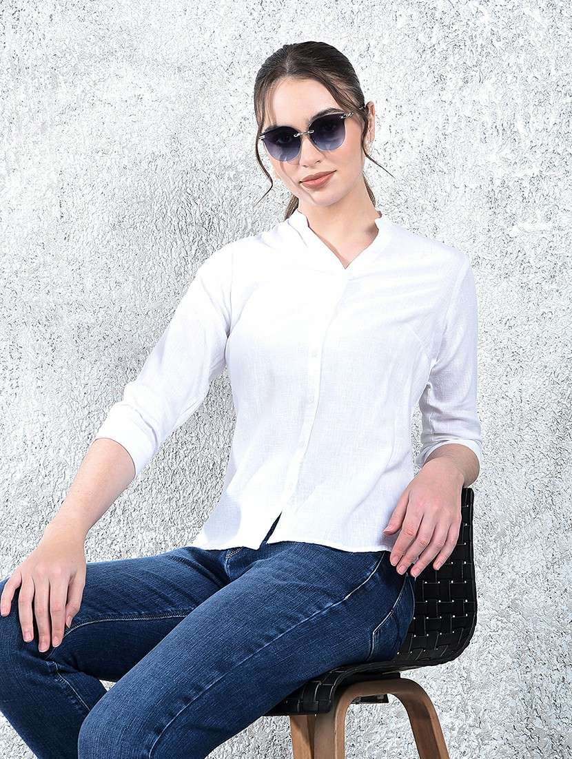 women solid three quarter sleeve shirt