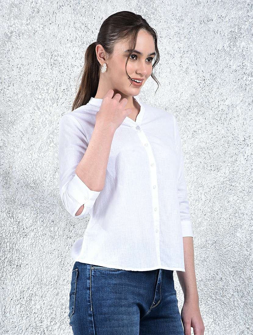 women solid three quarter sleeve shirt - 22178366 -  Standard Image - 1