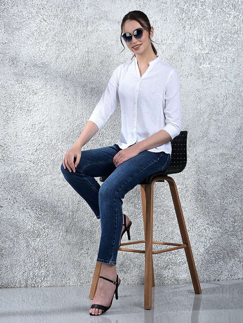 women solid three quarter sleeve shirt - 22178366 -  Standard Image - 4