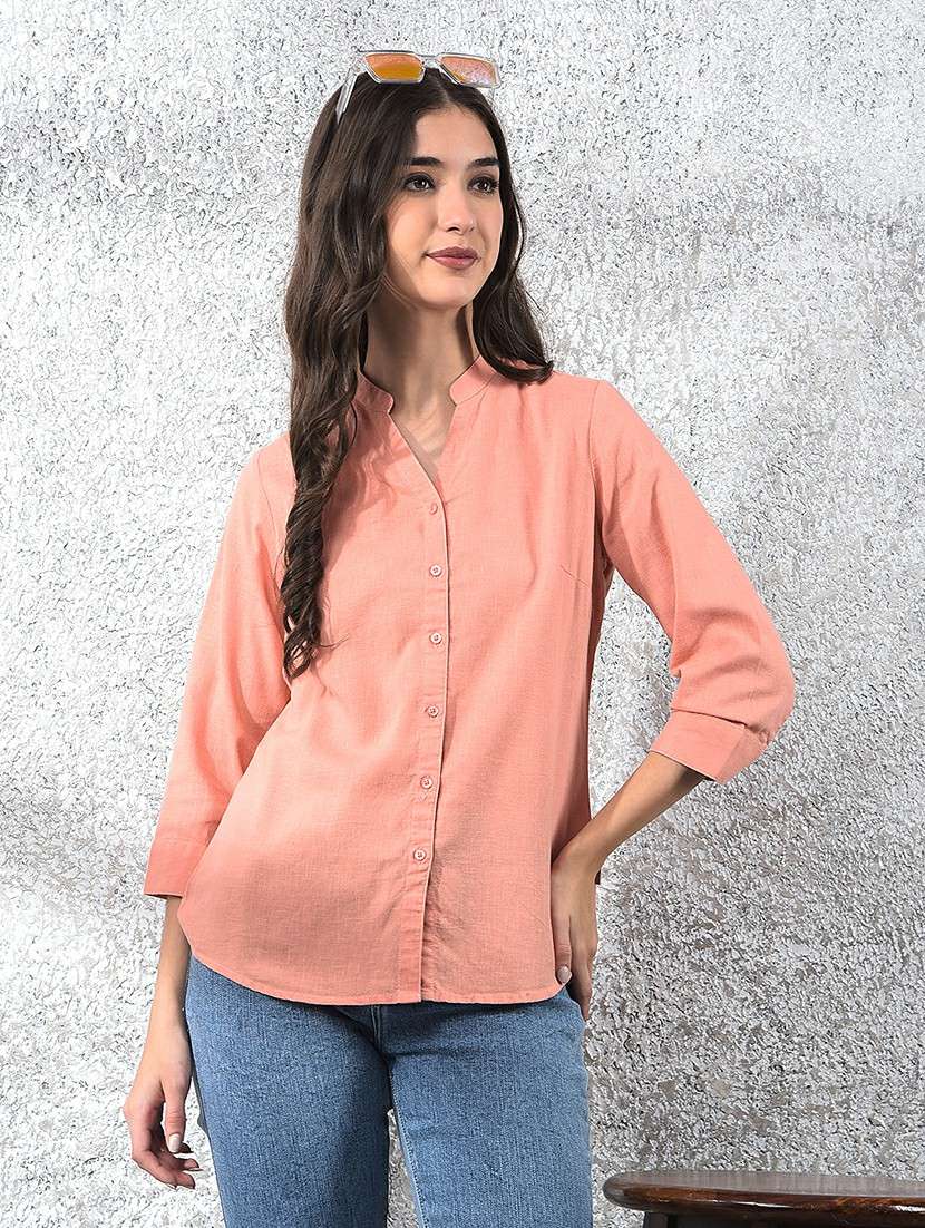 women solid three quarter sleeve shirt