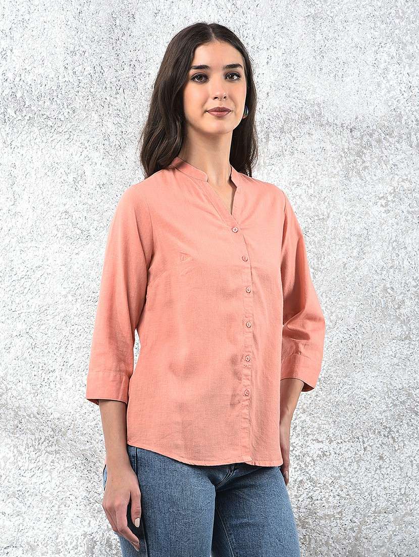 women solid three quarter sleeve shirt - 22178368 -  Standard Image - 1