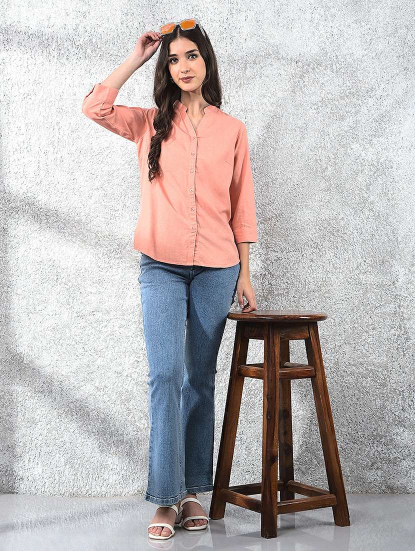 women solid three quarter sleeve shirt - 22178368 -  Standard Image - 4