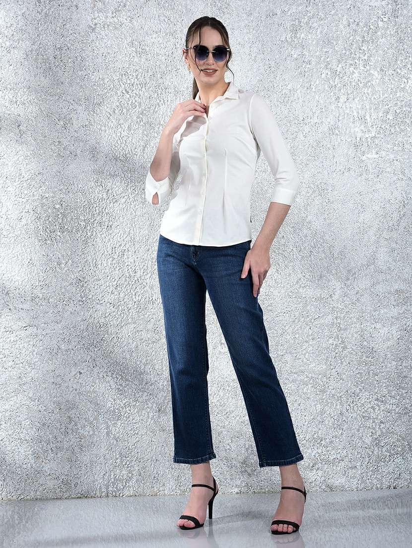 women solid collared three quarter sleeve shirt - 22178372 -  Standard Image - 4