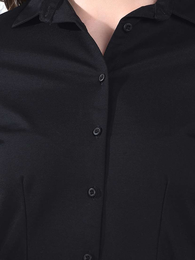 women solid collared three quarter sleeve shirt - 22178376 -  Standard Image - 6