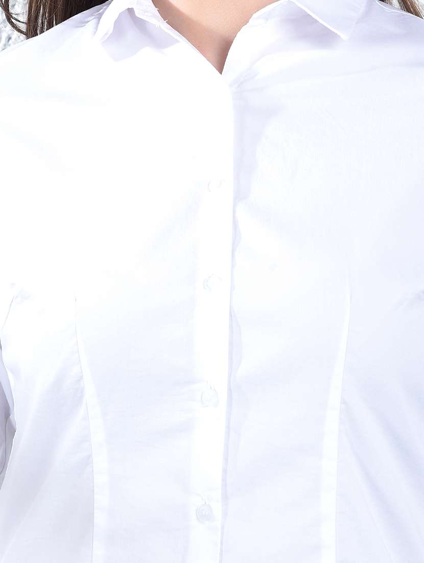 women solid collared three quarter sleeve shirt - 22178377 -  Standard Image - 6