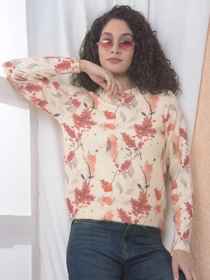 women floral print long sleeve pullover