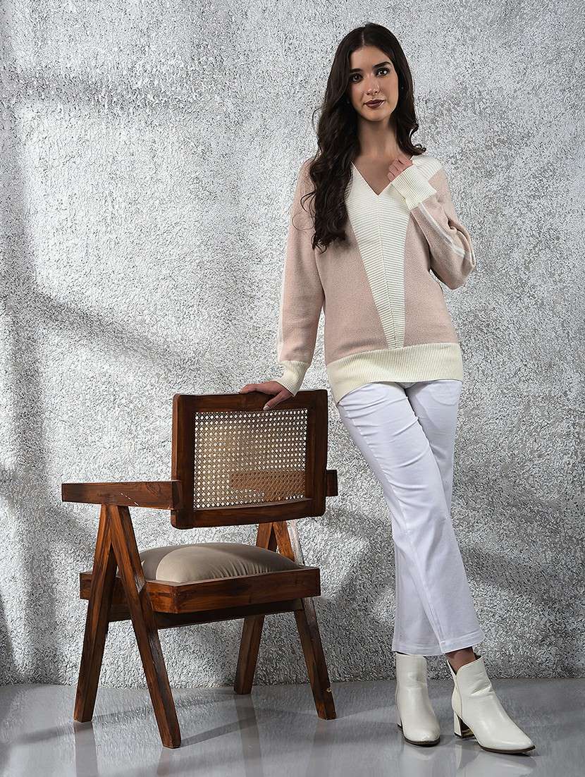 Women Color Blocked Long Sleeve Pullover - 22178383 -  Standard Image - 4
