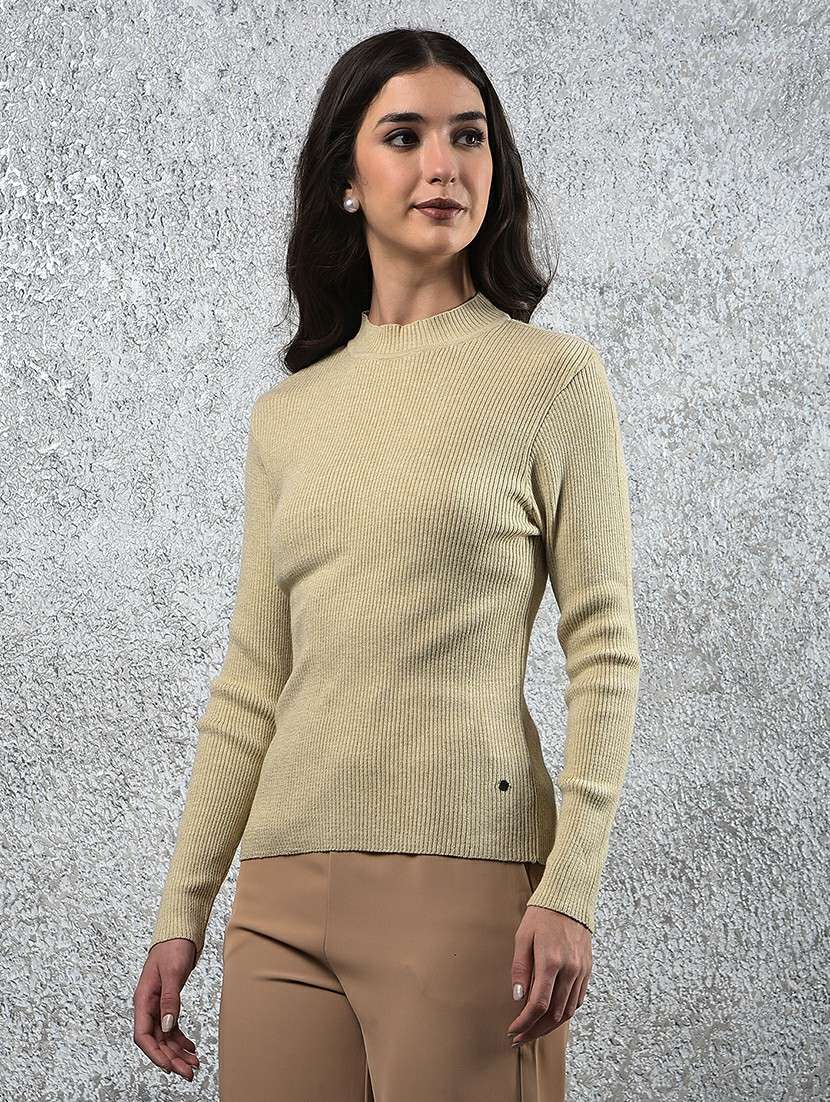 women solid mock neck long sleeve pullover - 22178386 -  Standard Image - 1