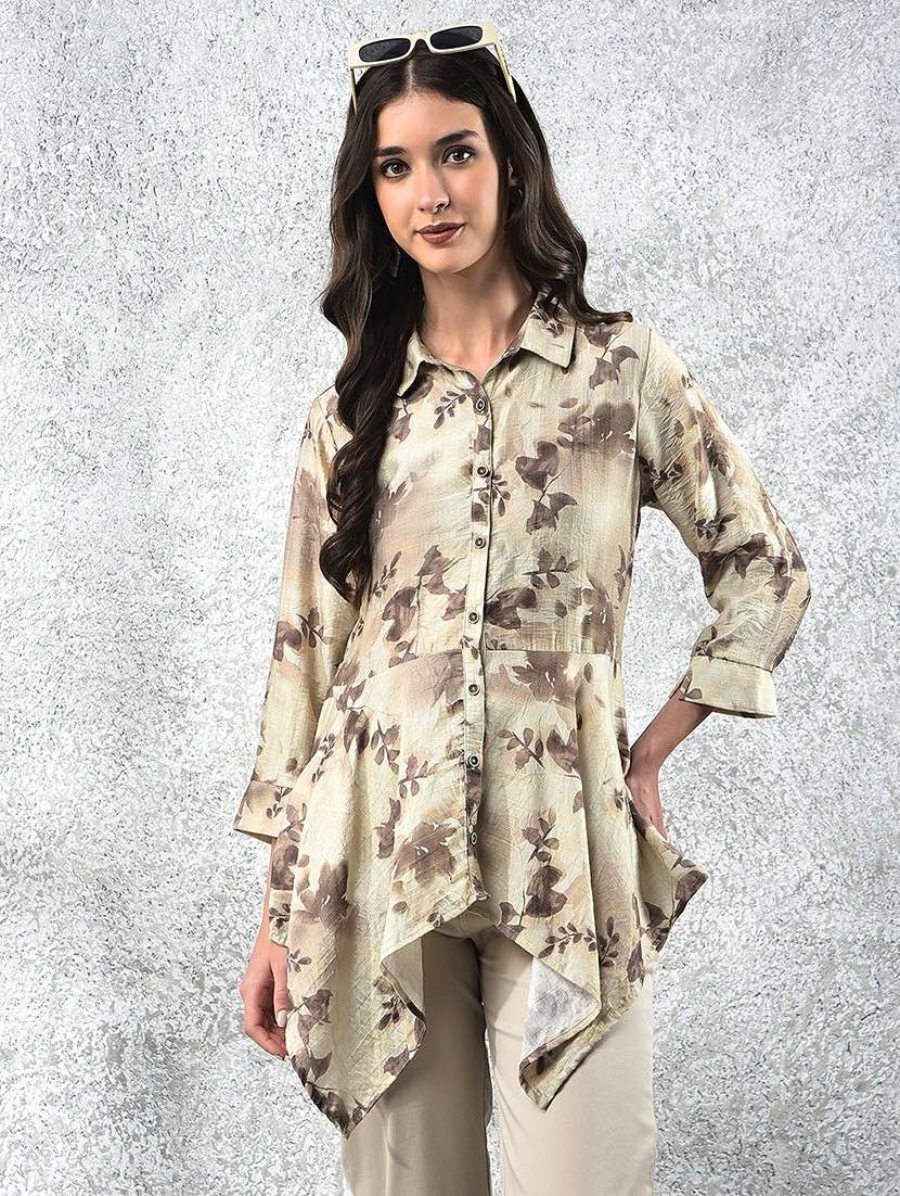women printed collared asymmetric top