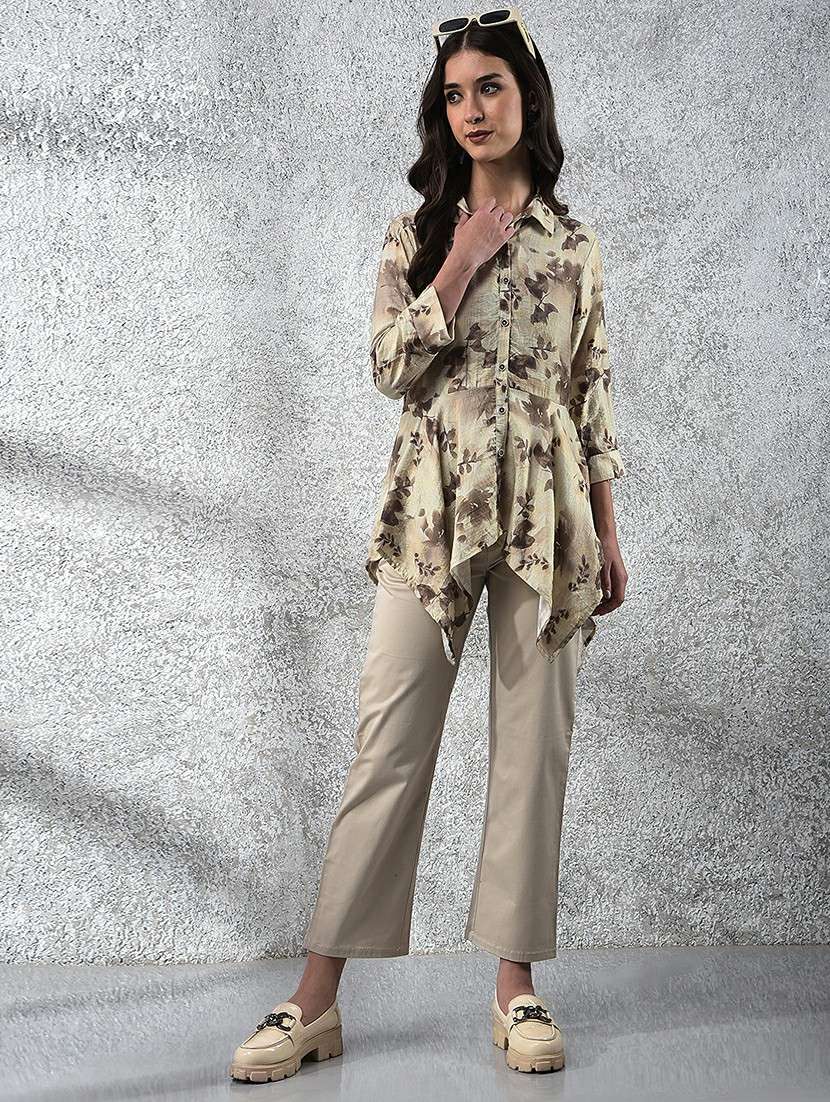 women printed collared asymmetric top - 22178401 -  Standard Image - 4