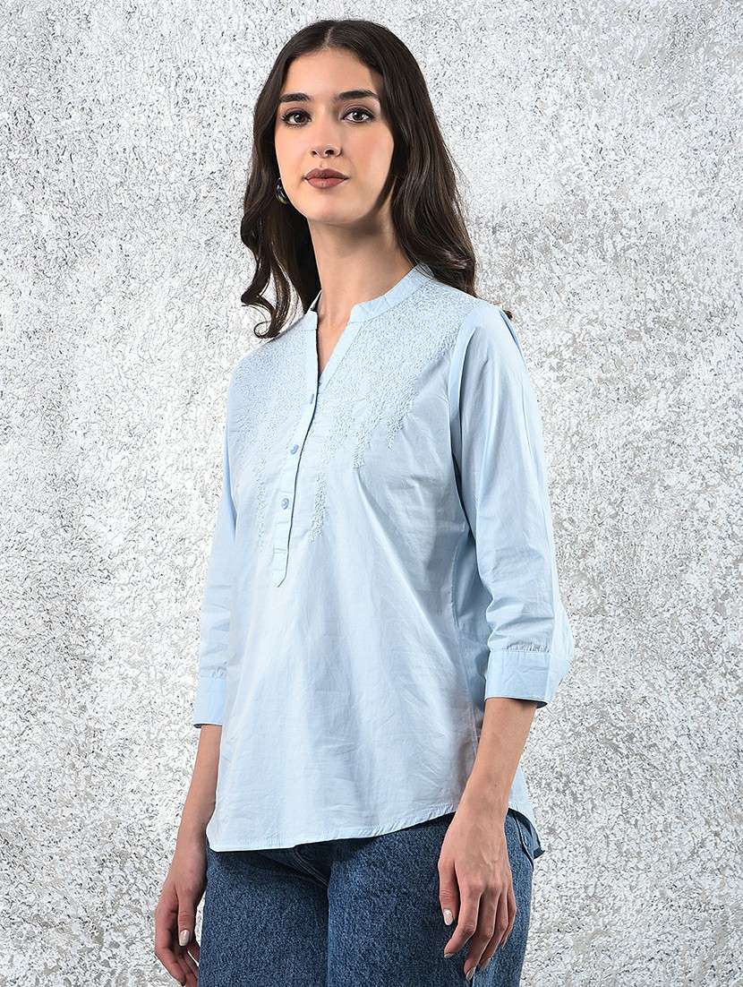 women embroidered three quarter sleeve regular top - 22178402 -  Standard Image - 1