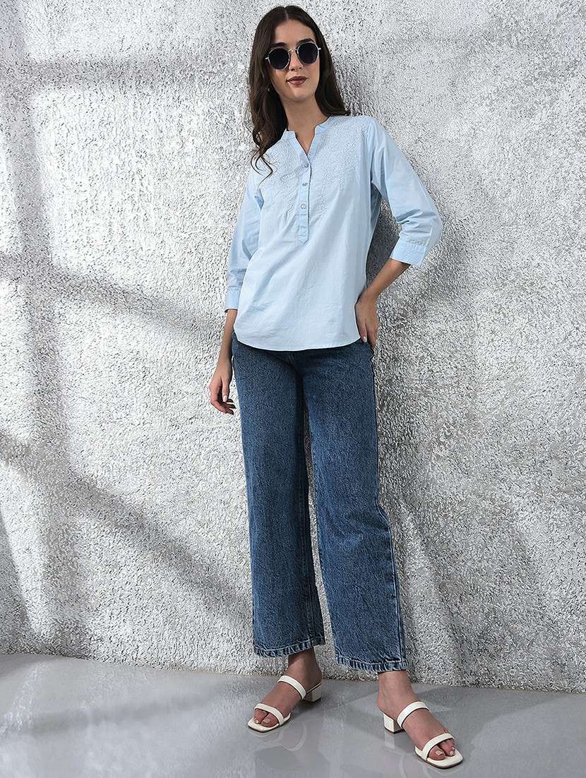 women embroidered three quarter sleeve regular top - 22178402 -  Standard Image - 4