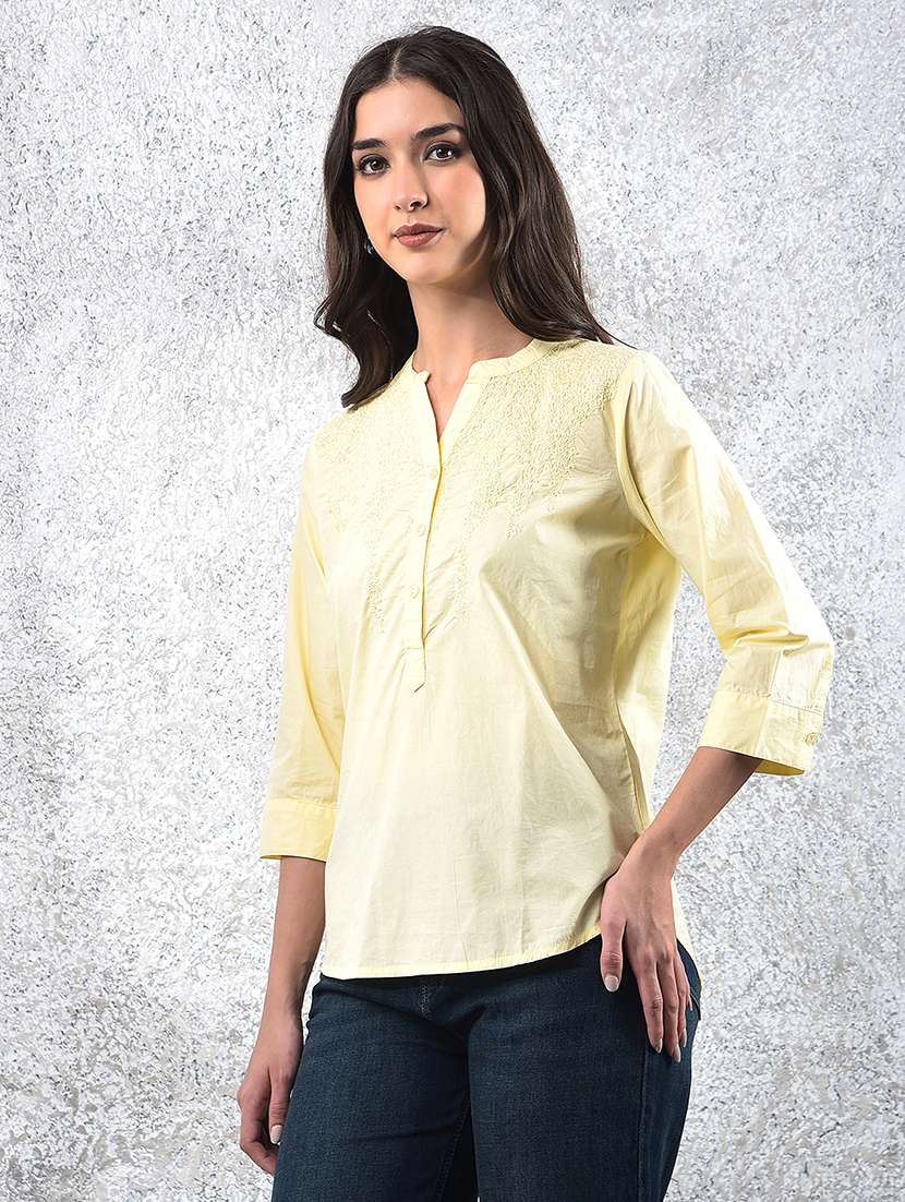 women embroidered three quarter sleeve regular top - 22178403 -  Standard Image - 1