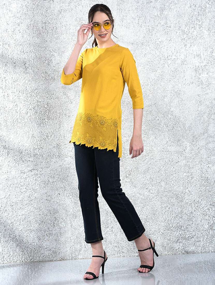 women embroidered round neck high low top - 22178404 -  Standard Image - 4