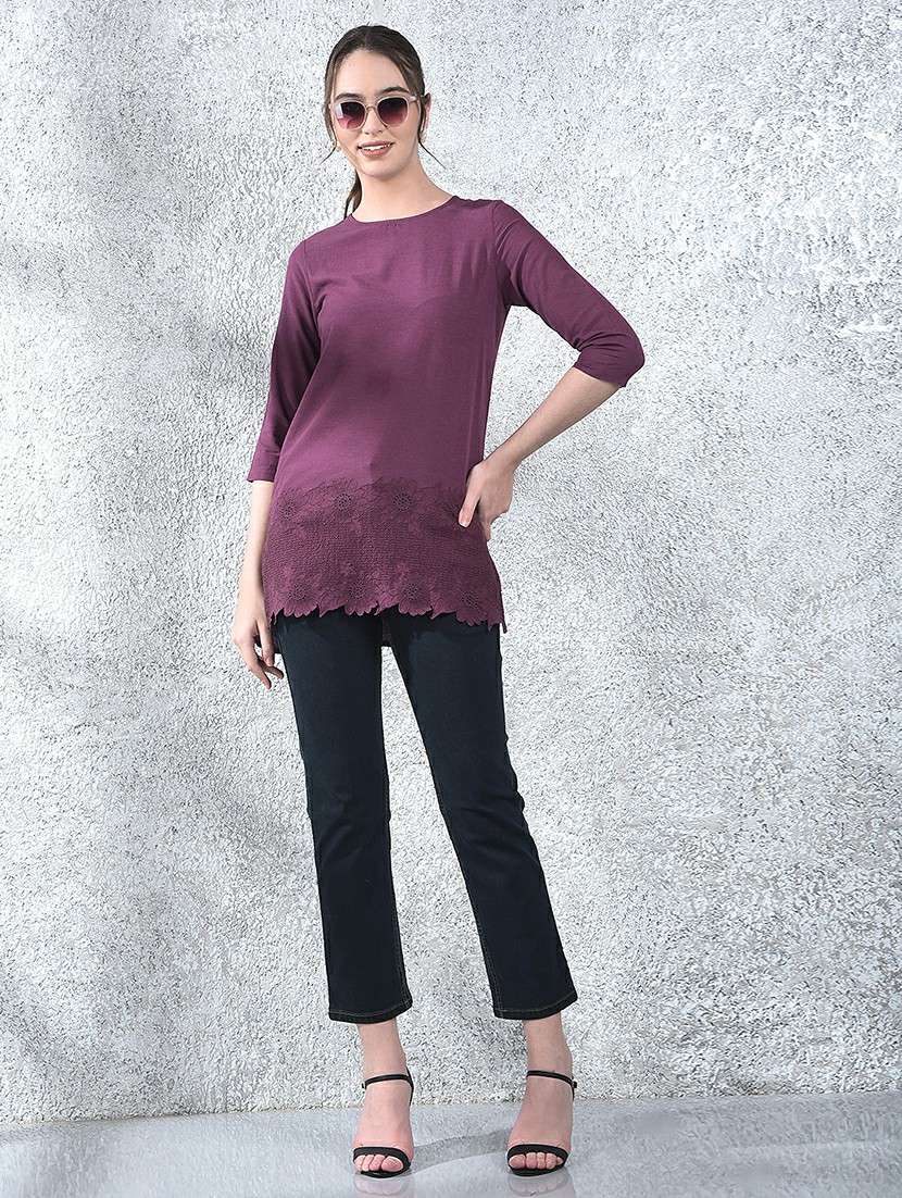 women embroidered round neck high low top - 22178405 -  Standard Image - 4