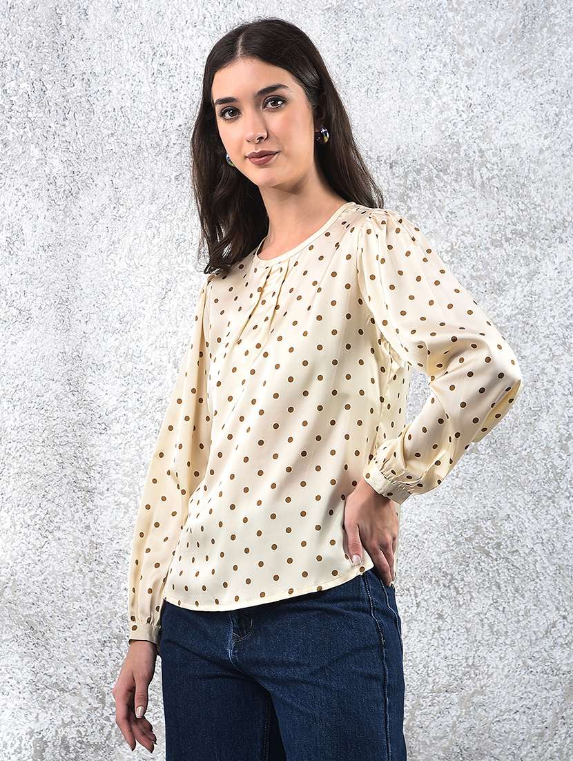 women polka doted puff sleeve regular top - 22178406 -  Standard Image - 1