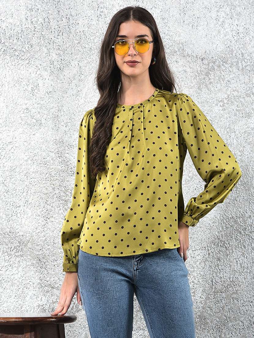 women polka doted puff sleeve  regular top