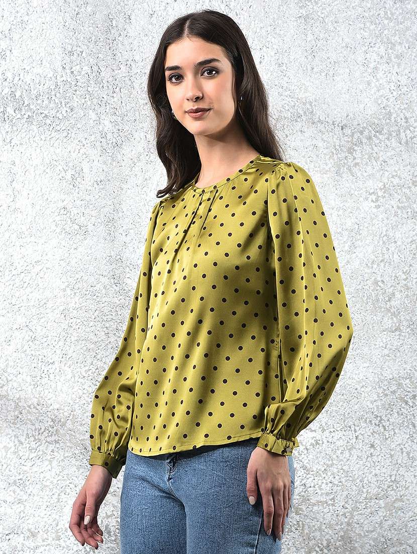 women polka doted puff sleeve  regular top - 22178407 -  Standard Image - 1