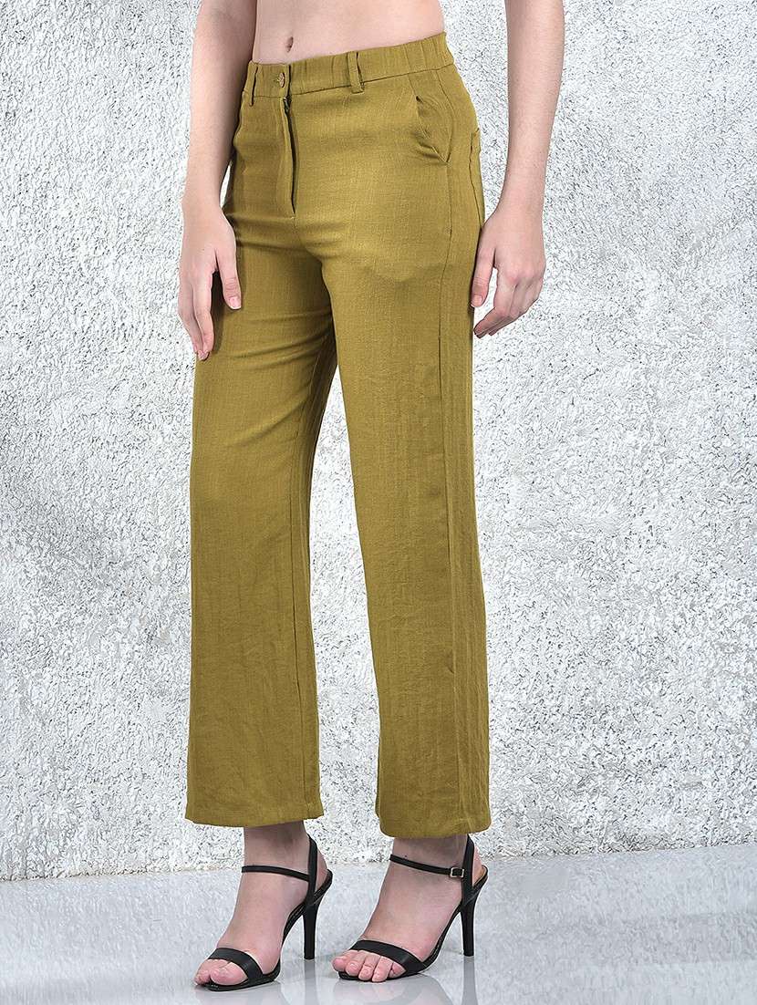 women solid mid rise straight fit trouser - 22178410 -  Standard Image - 1