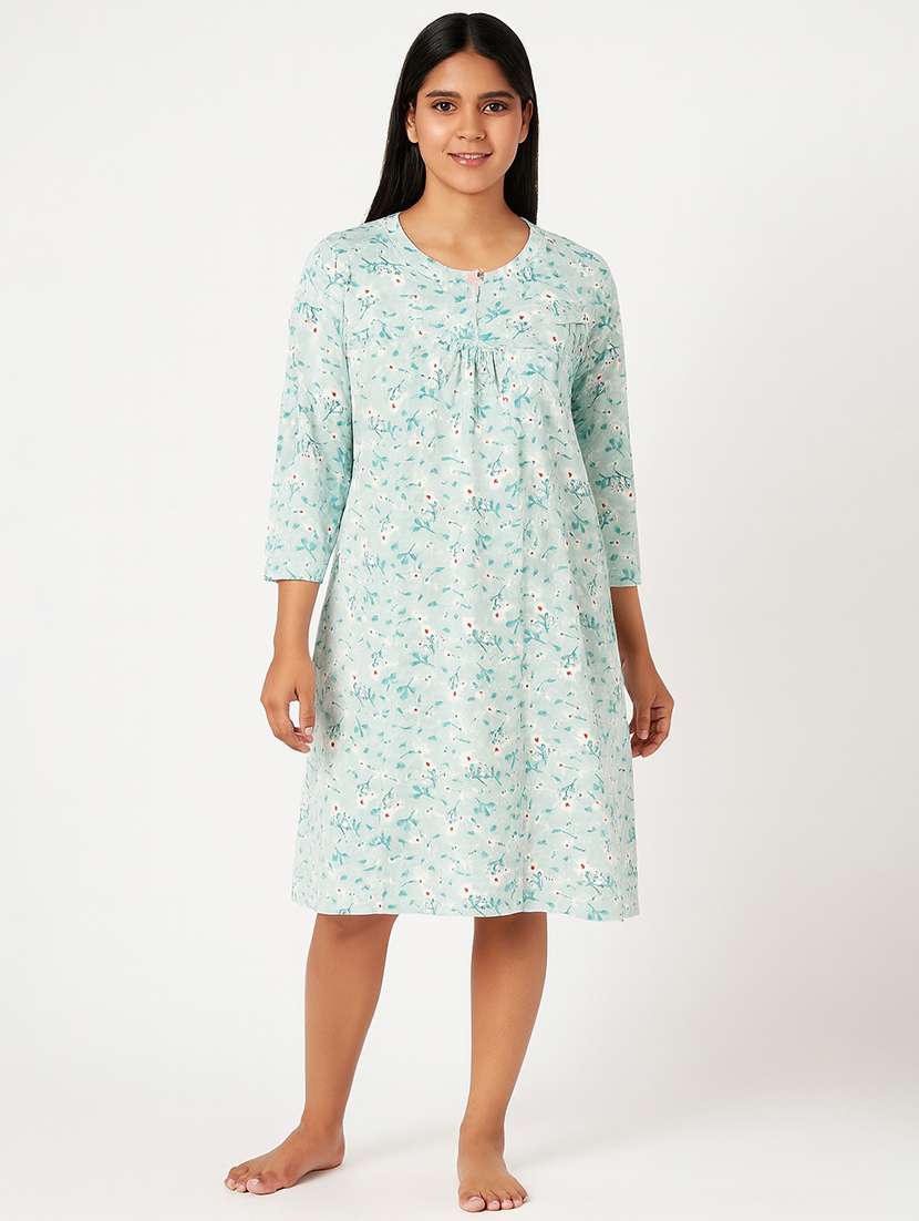 women printed three quarter sleeve nighty - 22178415 -  Standard Image - 1
