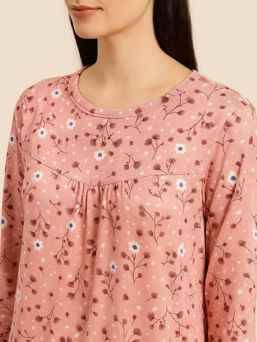 women peach printed long sleeve nighty - 22178416 -  Standard Image - 4