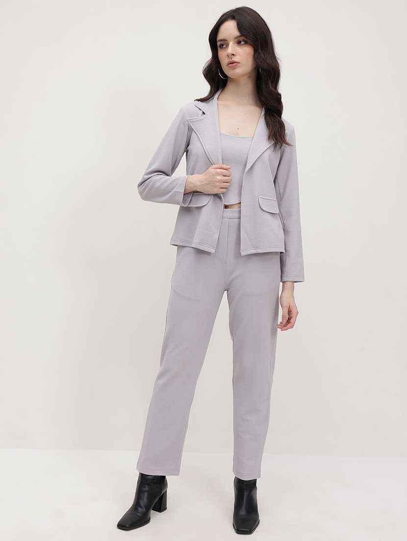 women solid blazer and trouser with tank top set - 22178427 -  Standard Image - 1