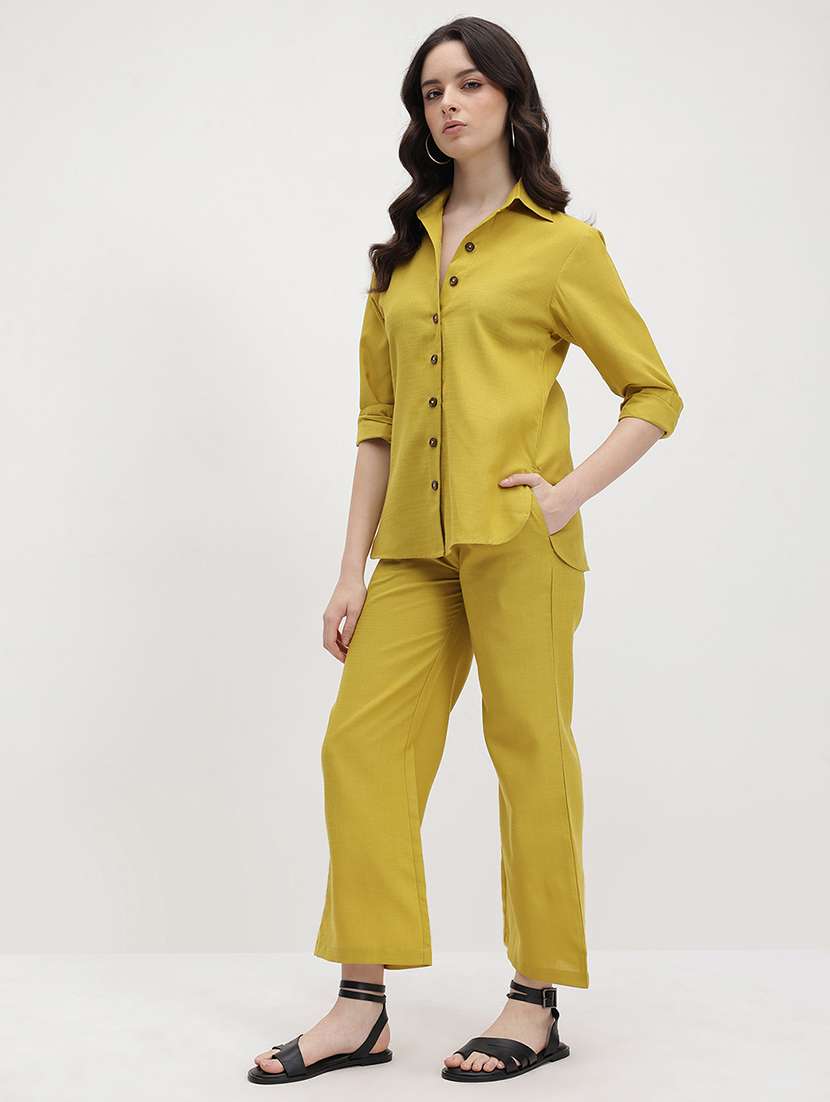 women solid shirt and trouser co-ord set - 22178428 -  Standard Image - 1