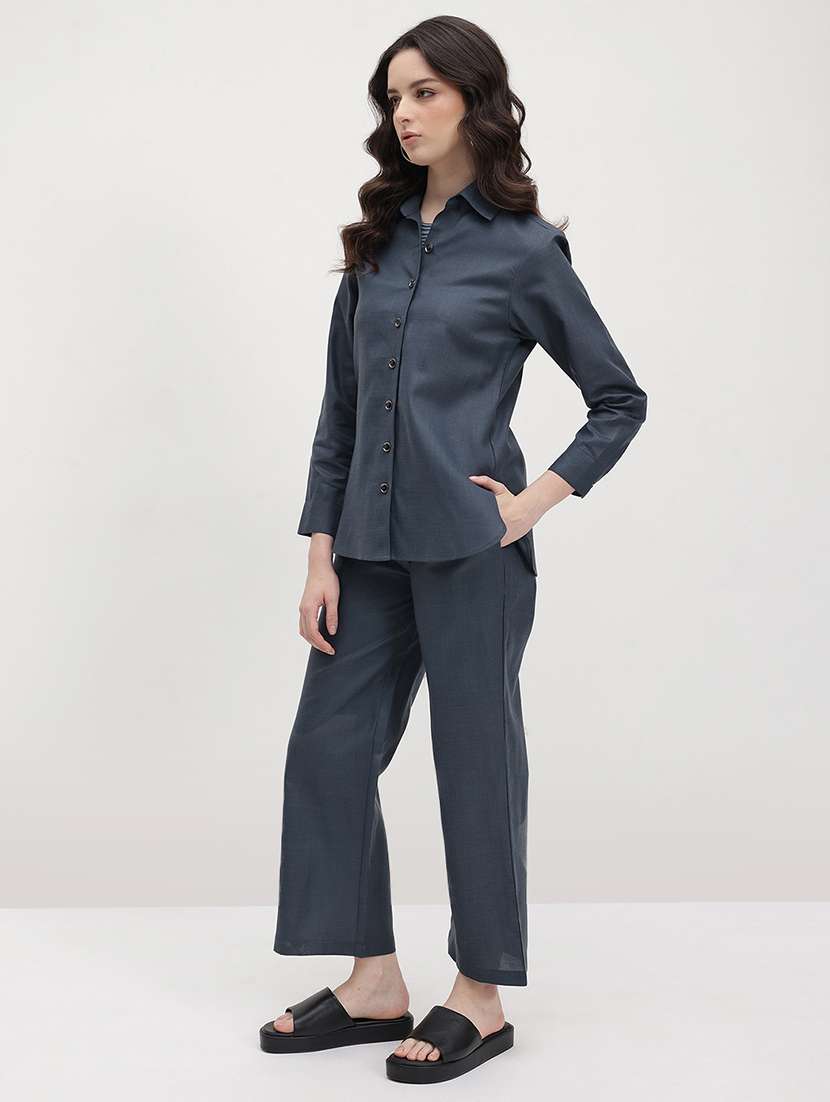 women solid shirt and trouser co-ord set - 22178429 -  Standard Image - 1