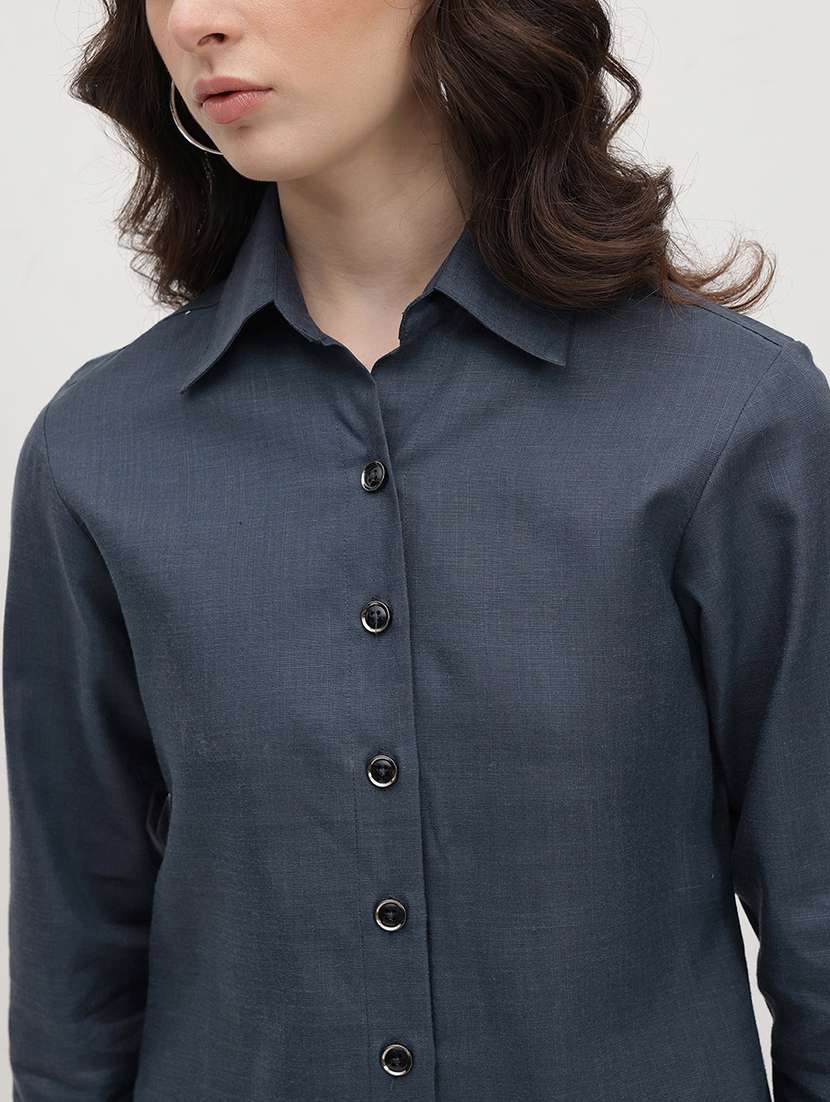 women solid shirt and trouser co-ord set - 22178429 -  Standard Image - 4