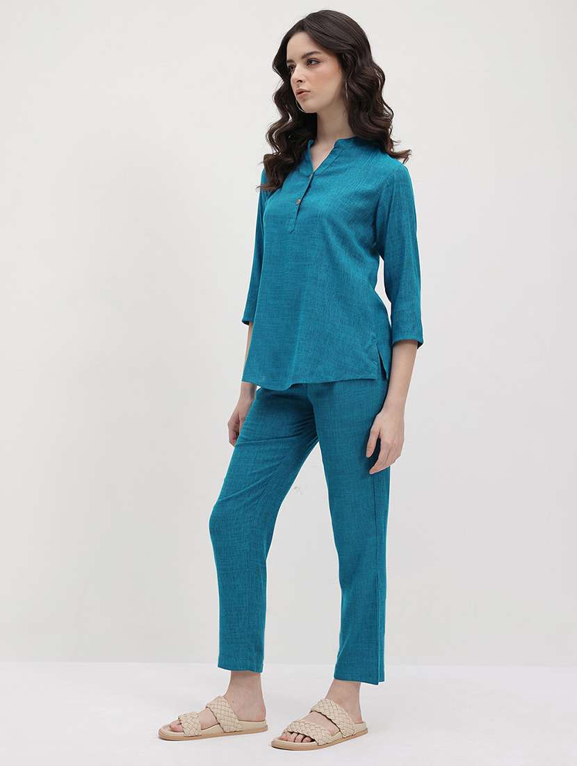 women solid top and trouser co-ord set - 22178431 -  Standard Image - 1