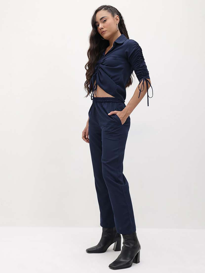 women solid top and trouser co-ord set - 22178434 -  Standard Image - 1