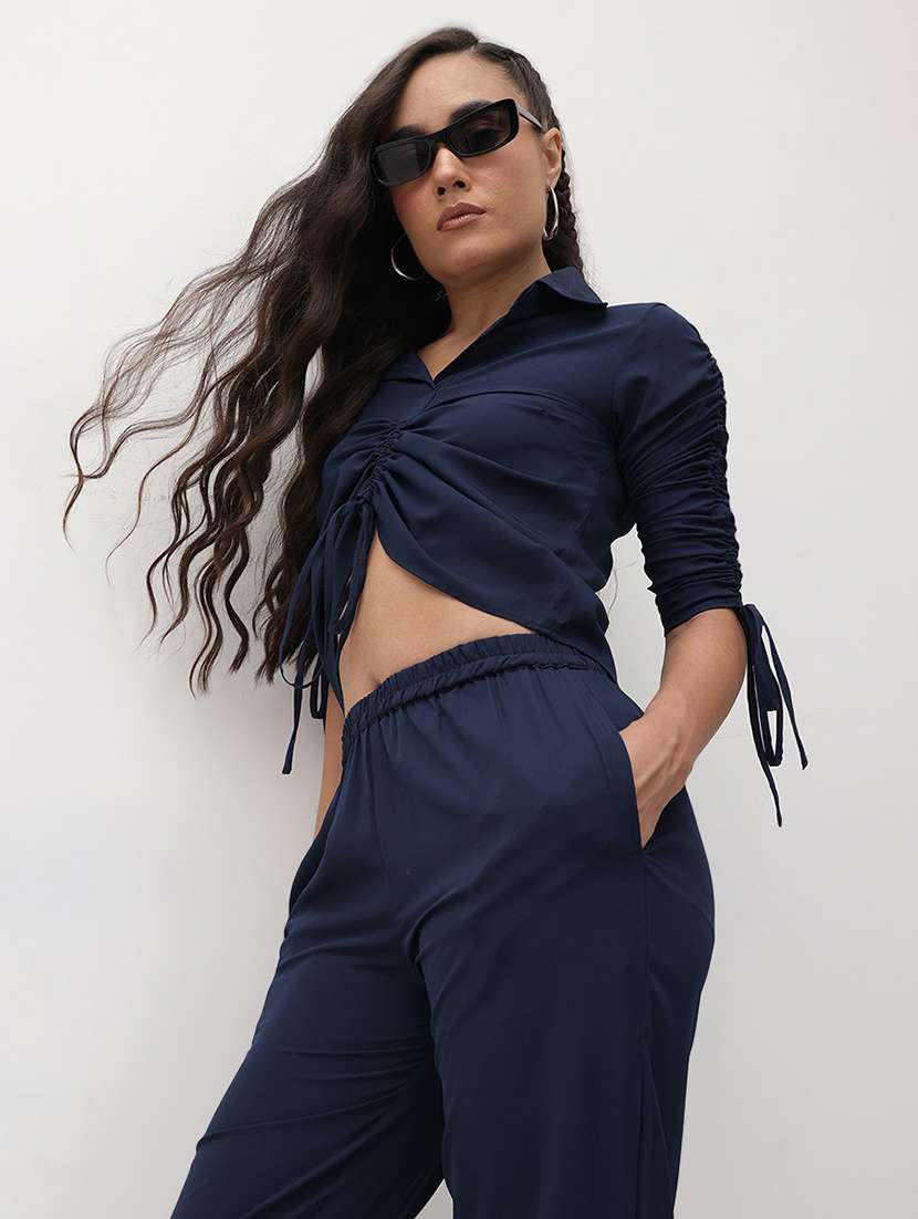 women solid top and trouser co-ord set - 22178434 -  Standard Image - 4