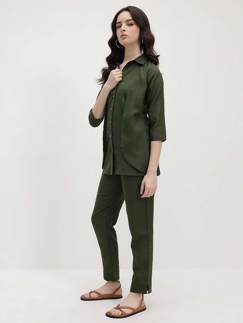 women solid shirt and trouser co-ord set - 22178437 -  Standard Image - 1