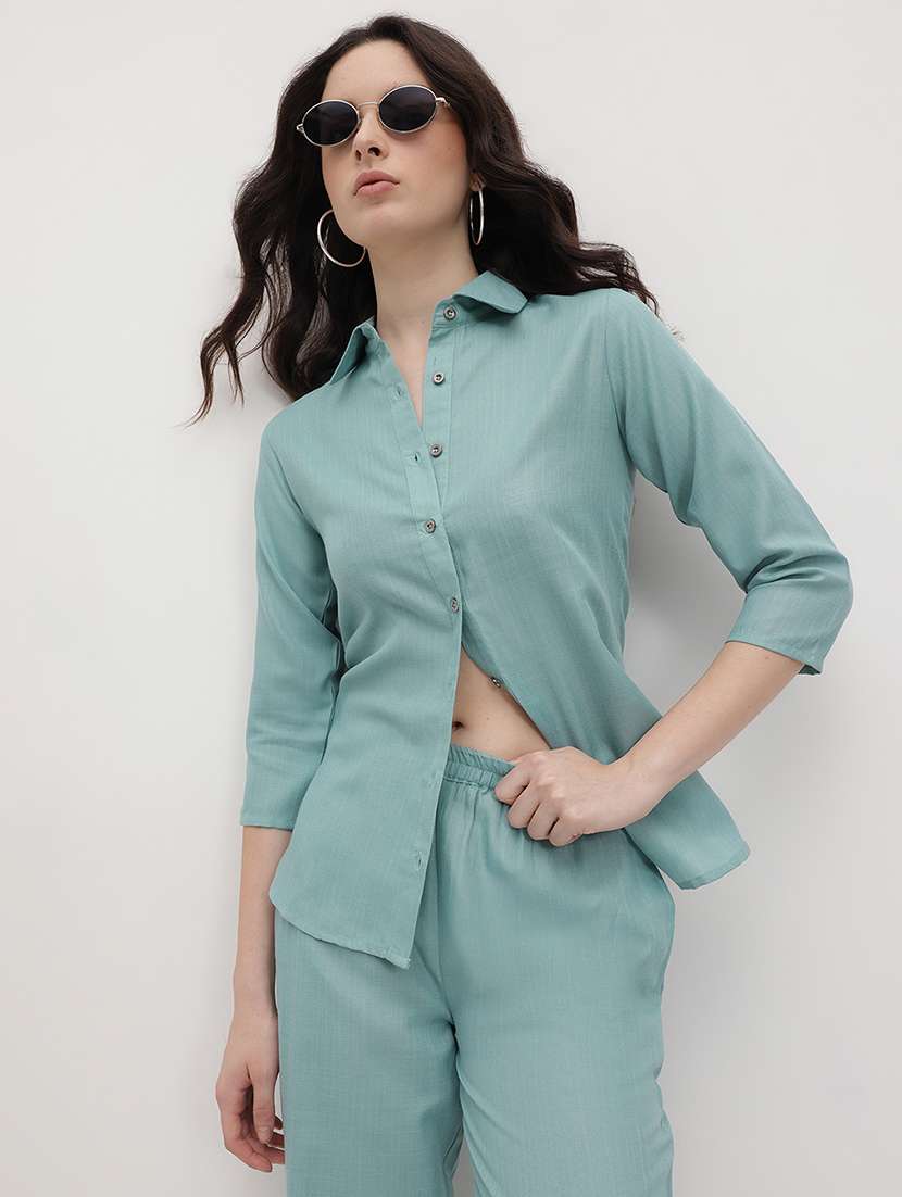 women solid shirt and trouser co-ord set - 22178440 -  Standard Image - 4