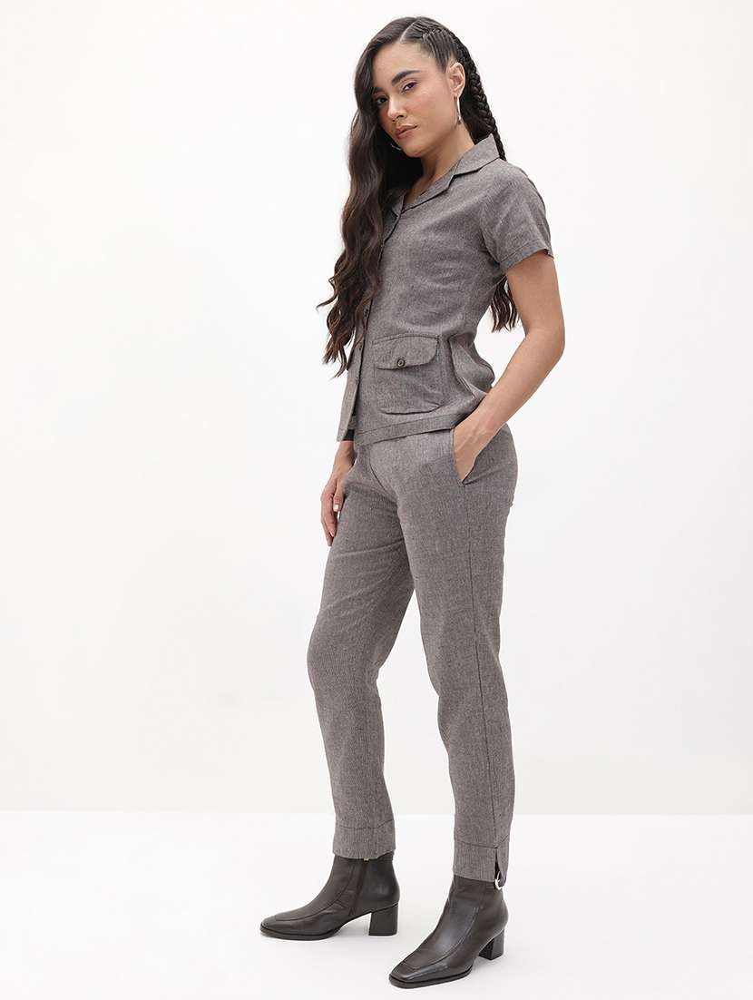 women solid shirt and trouser co-ord set - 22178441 -  Standard Image - 1
