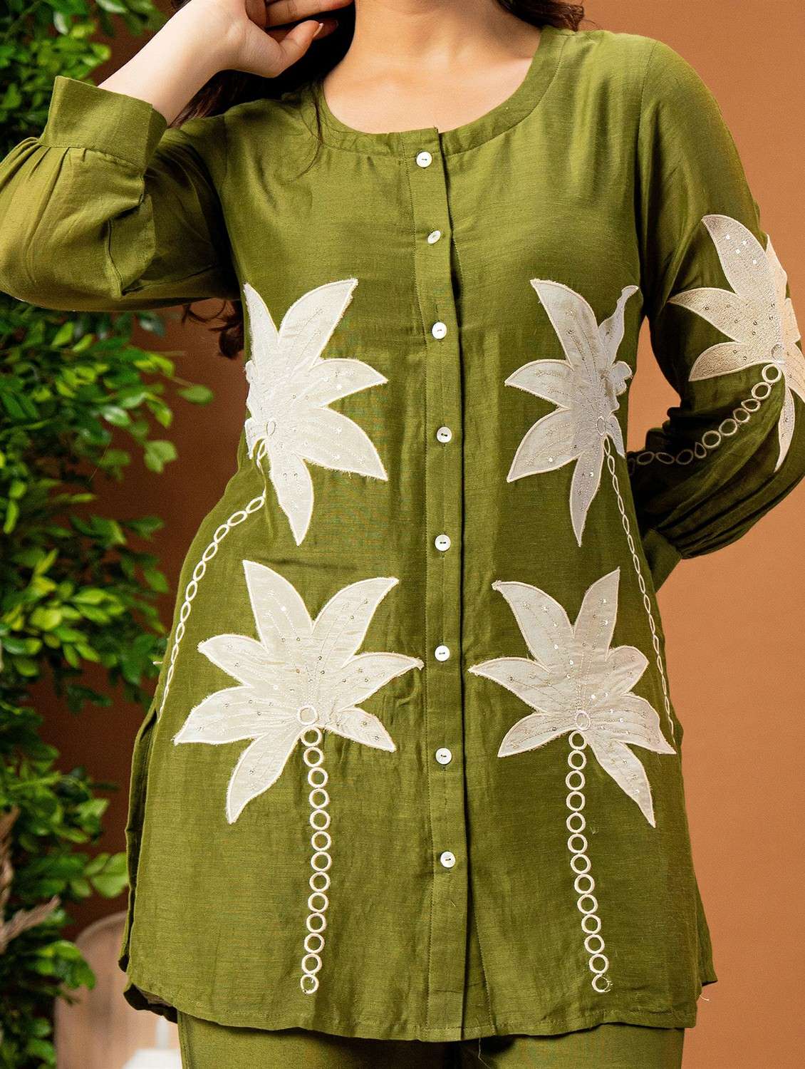 women solid with work three quarter sleeve ethnic co-ord set - 22178445 -  Standard Image - 4