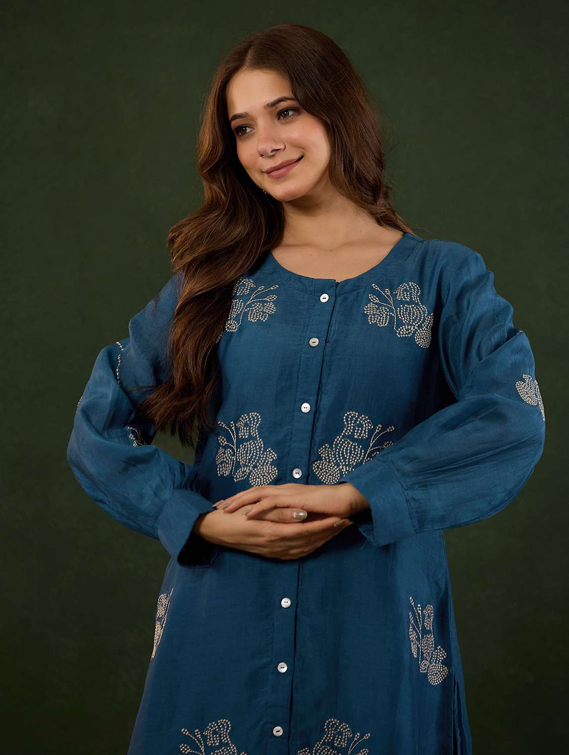 women solid with work long sleeve ethnic co-ord set - 22178449 -  Standard Image - 4