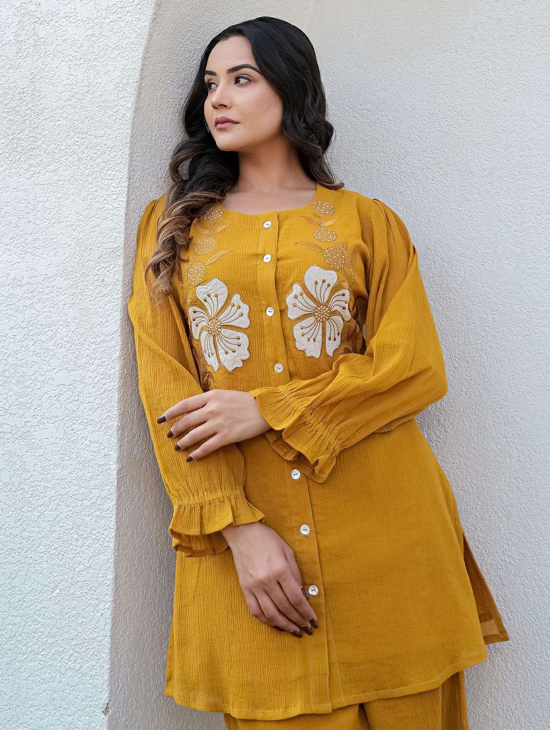 women solid with work long sleeve ethnic co-ord set - 22178457 -  Standard Image - 4