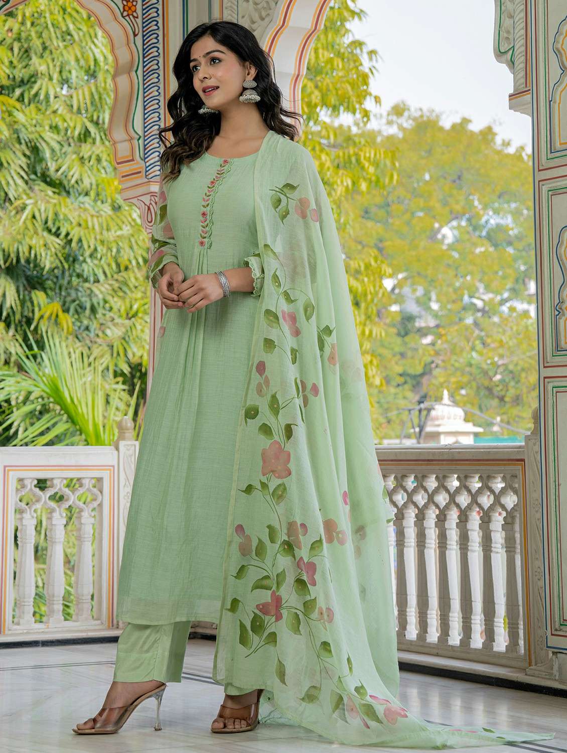 women floral printed three quarter sleeve kurta pant with dupatta set - 22178461 -  Standard Image - 1