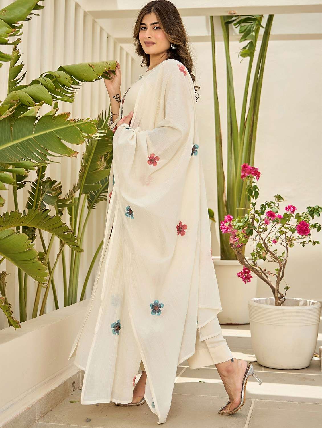 women embroidered three quarter sleeve kurta pant with dupatta set - 22178483 -  Standard Image - 1