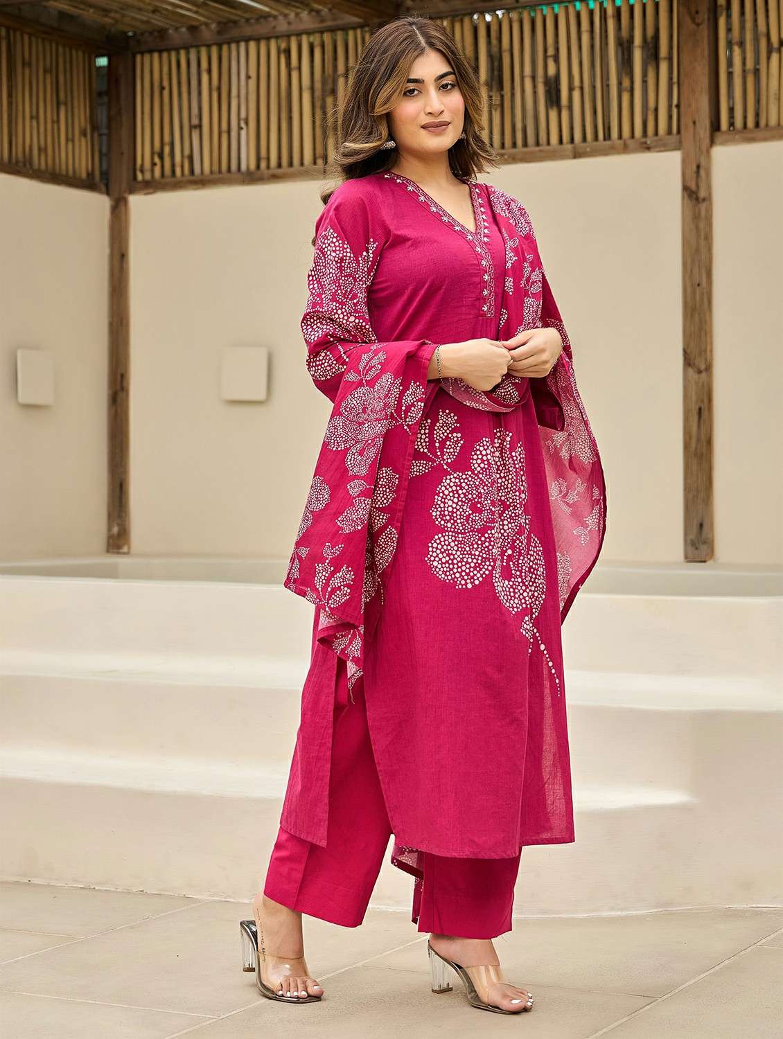 women embroidered flared sleeve kurta pant with dupatta set - 22178486 -  Standard Image - 1