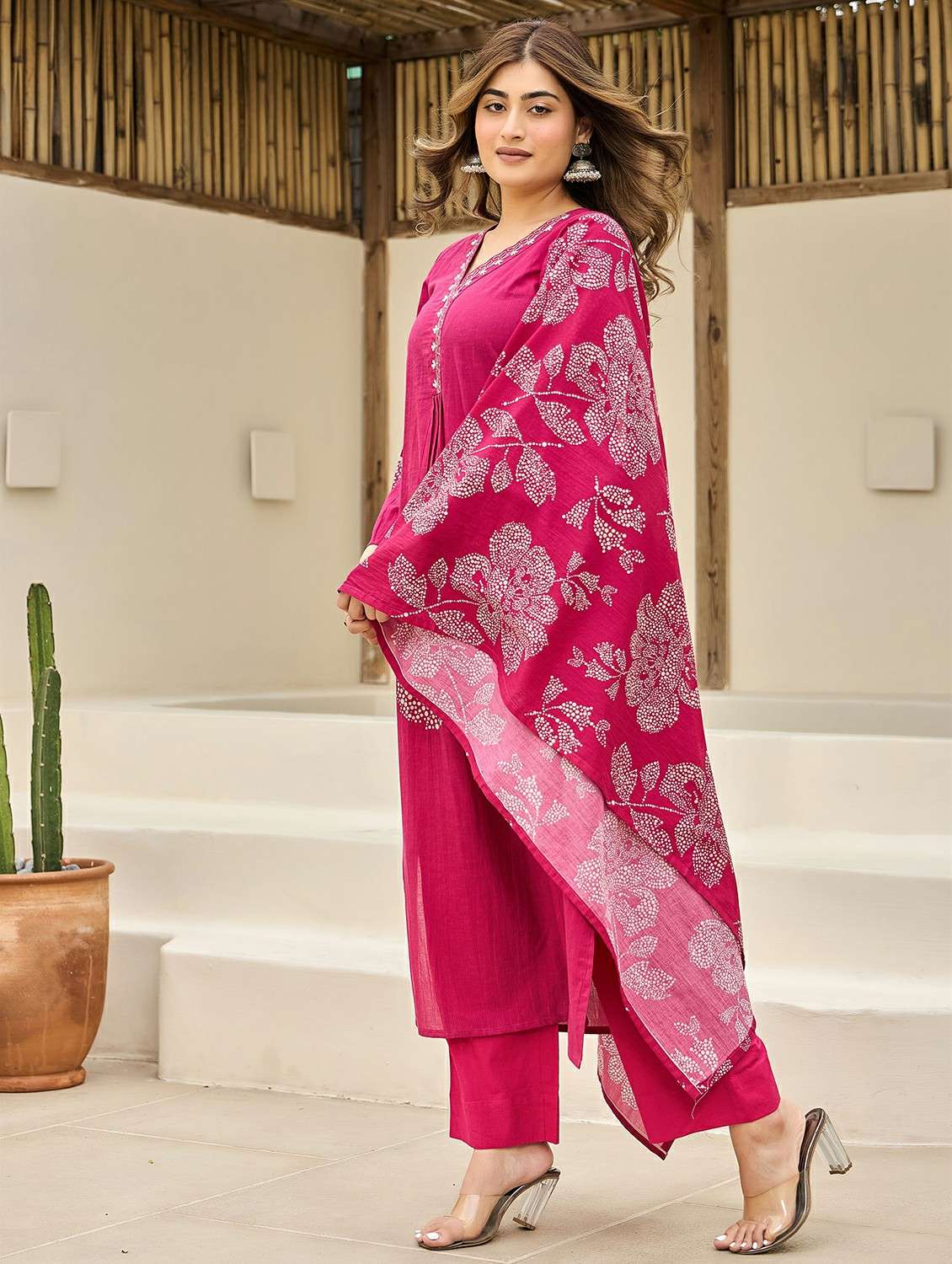 women embroidered flared sleeve kurta pant with dupatta set - 22178486 -  Standard Image - 4