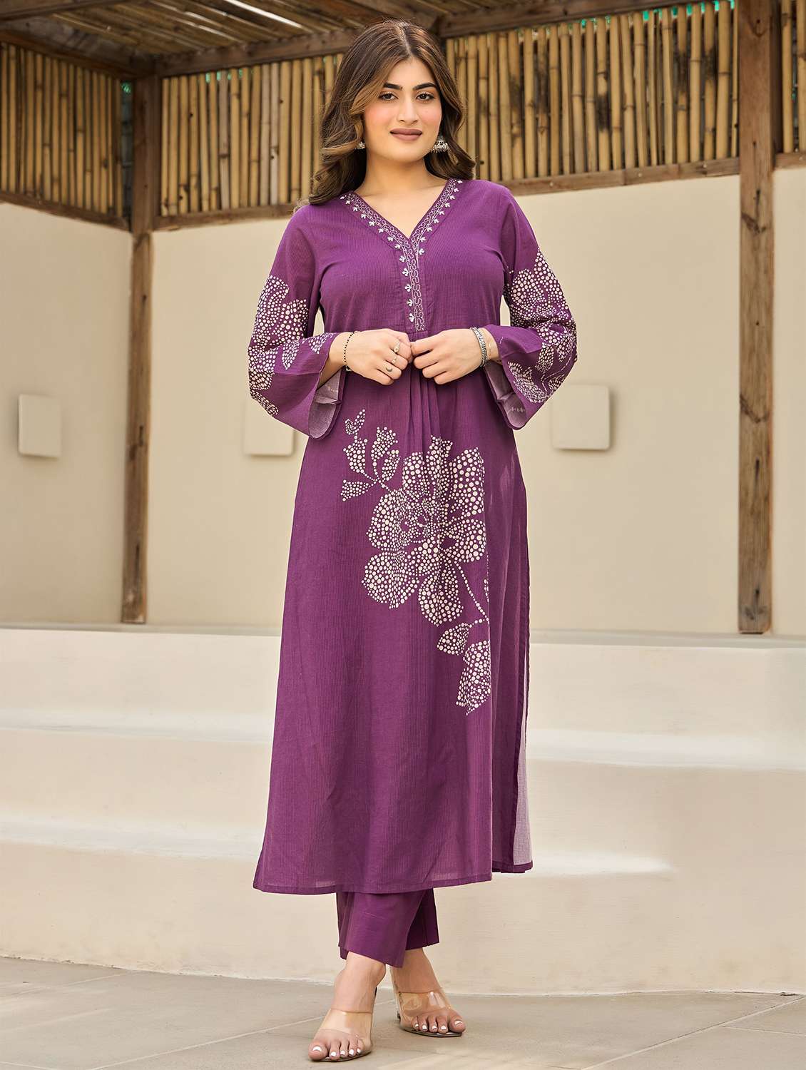 women embroidered flared sleeve kurta pant with dupatta set - 22178487 -  Standard Image - 1