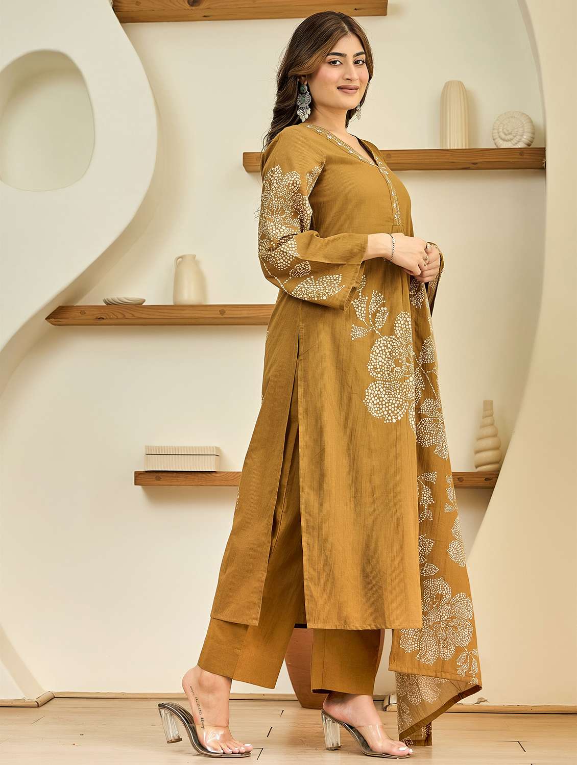 women embroidered flared sleeve kurta pant with dupatta set - 22178488 -  Standard Image - 1
