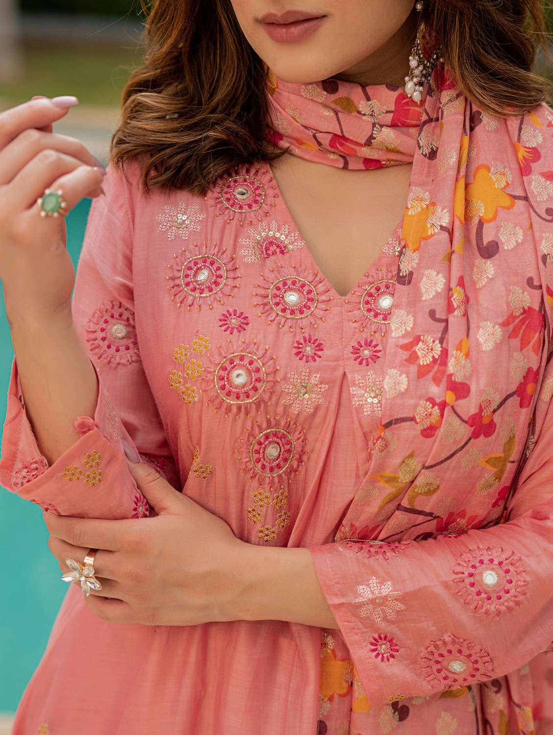 women embroidered three quarter sleeve kurta pant with dupatta set - 22178492 -  Standard Image - 4