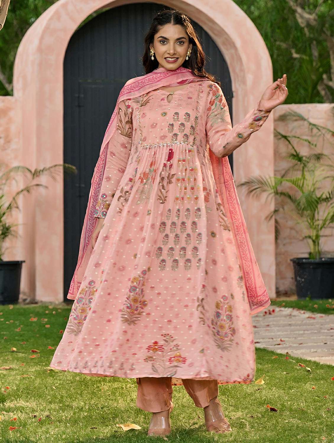women embroidered three quarter sleeve kurta pant with dupatta set - 22178493 -  Standard Image - 4