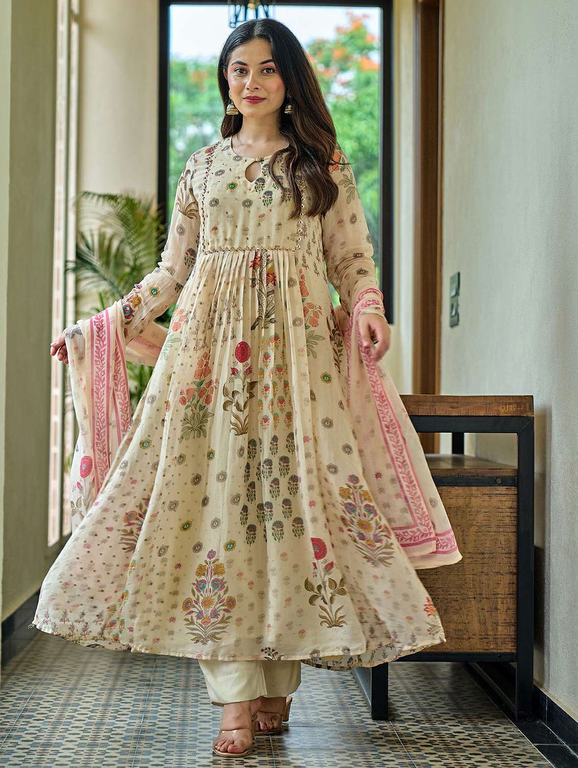 women embroidered three quarter sleeve kurta pant with dupatta set - 22178494 -  Standard Image - 1