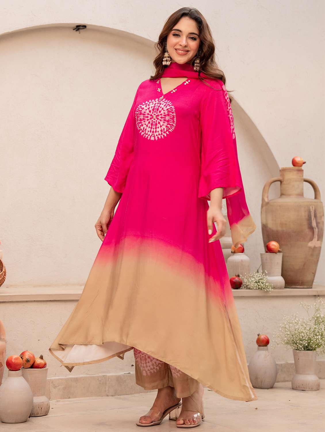 women embroidered three quarter sleeve kurta pant with dupatta set - 22178501 -  Standard Image - 1