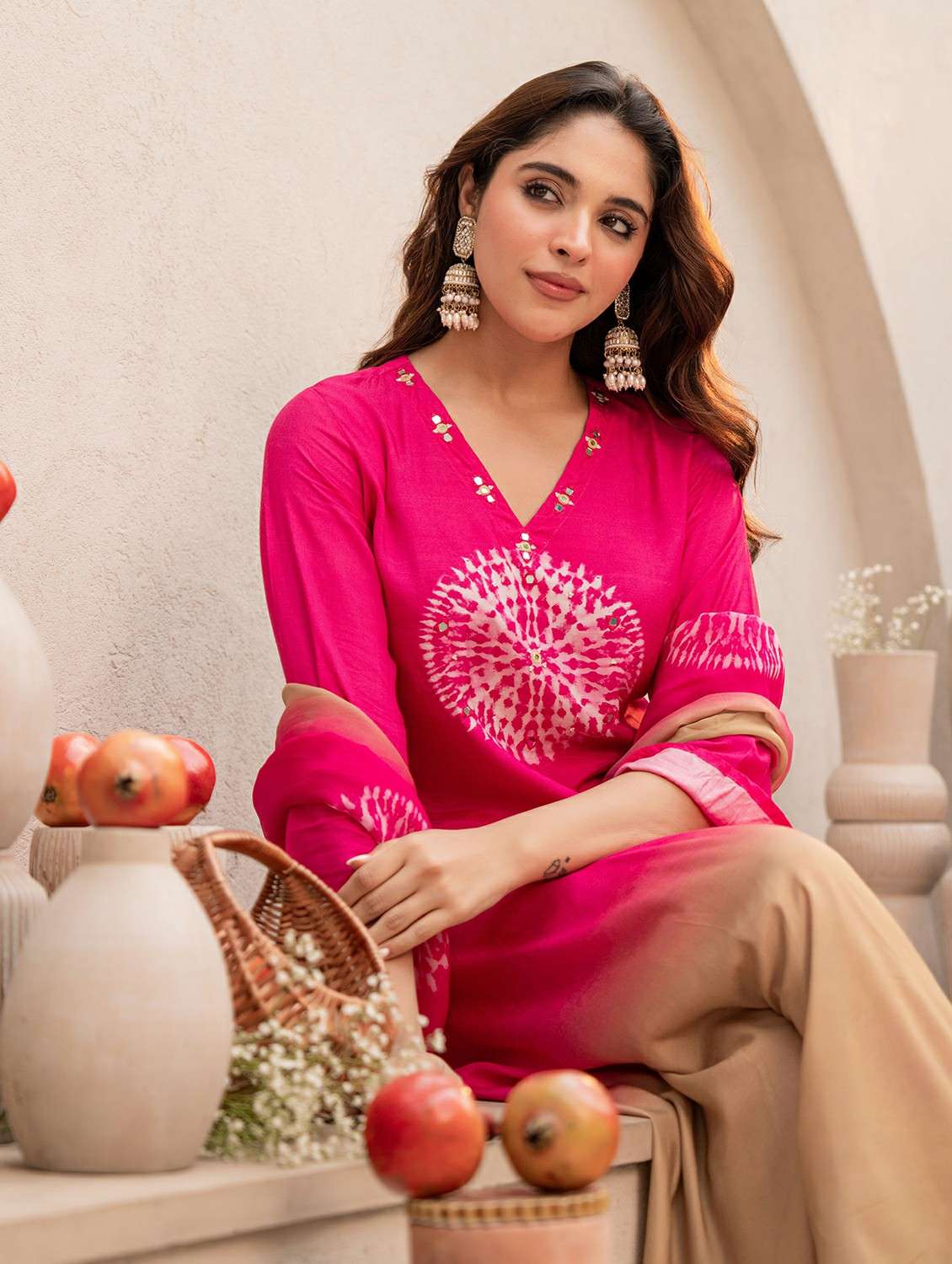 women embroidered three quarter sleeve kurta pant with dupatta set - 22178501 -  Standard Image - 4